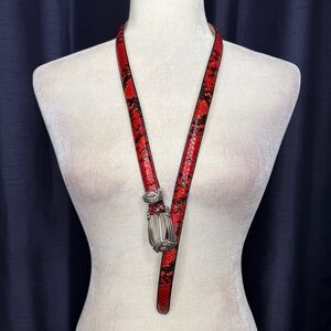 Brighton Leather Snakeskin Print Skinny Belt